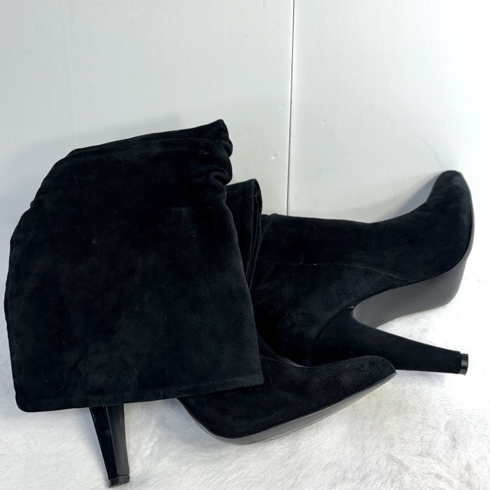 Steve Madden Black Suede Ruched Knee High Boots - Picture 7 of 13